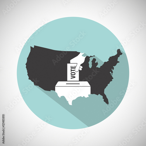 Election day concept icon. Hand putting voting paper in the ball
