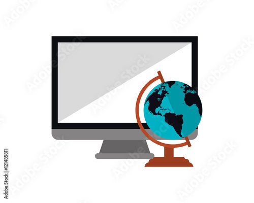 flat design computer and  earth globe  icon vector illustration