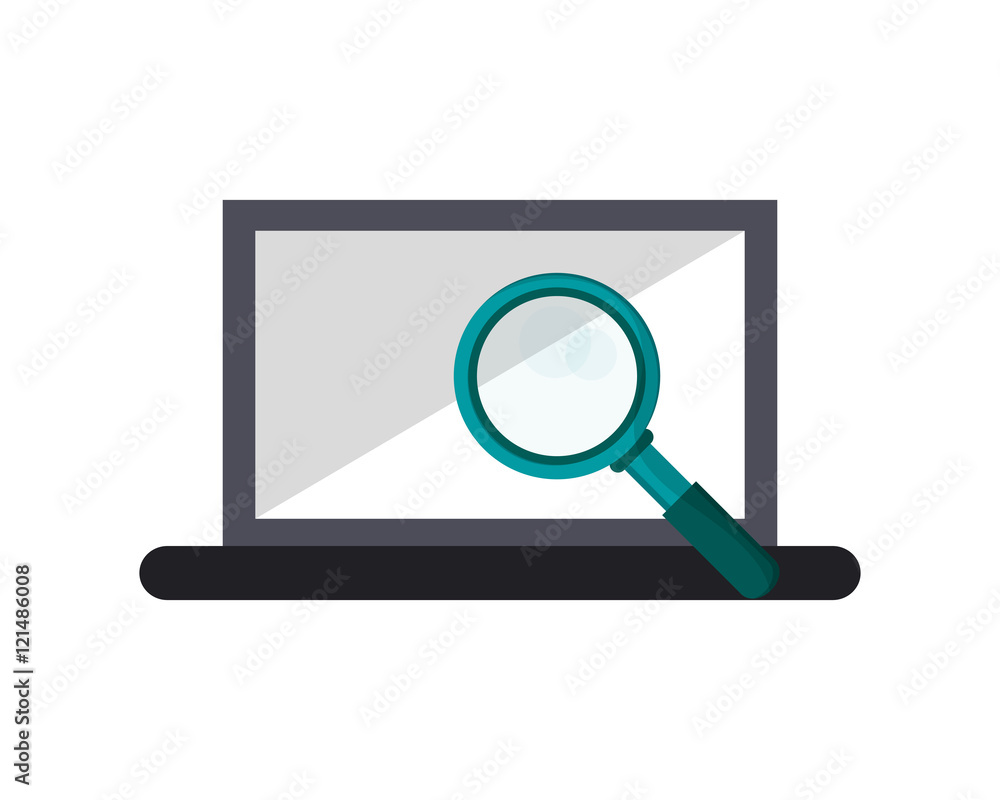 flat design computer and magnifying glass icon vector illustration flat design computer and magnifying glass icon vector illustration