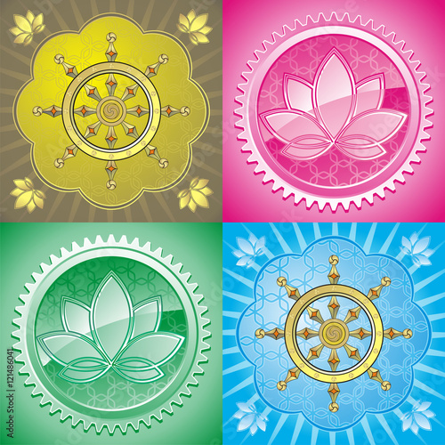 oriental pattern with lotus and dharma wheel