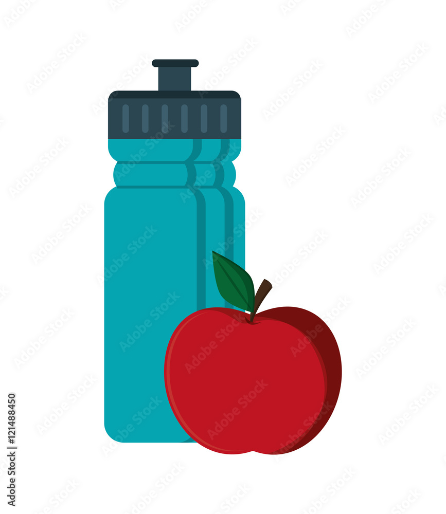 flat design sports bottle and apple icon vector illustration flat design sports bottle and apple icon vector illustration