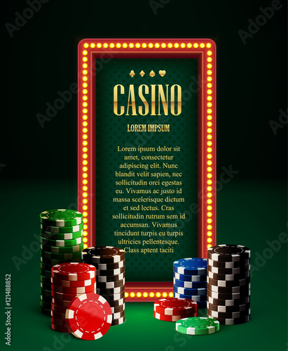 casino chips lamp vintage banner and cards