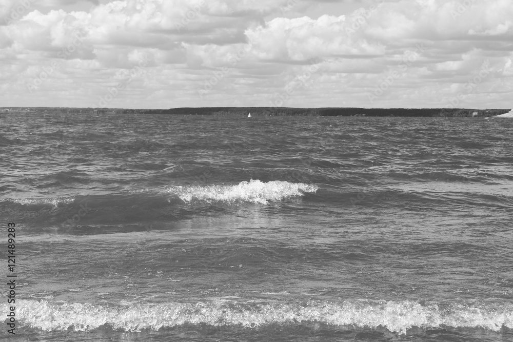 Sea water wave. Black and white style