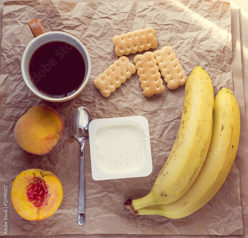 Fototapeta Naklejka Na Ścianę i Meble -  Healthy breakfast ingredients. Top view