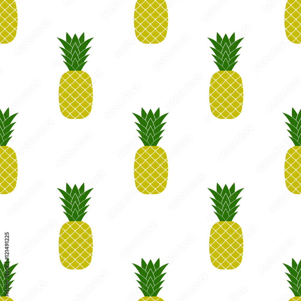 Fresh Ripe Pineapple Seamless Pattern on White. Tropical Fruit Background. Fresh Ripe Pineapple Seamless Pattern on White. Tropical Fruit Background.