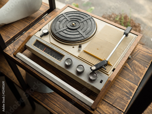 Wallpaper Mural The old broken white and brown wooden with plastic turntable Torontodigital.ca
