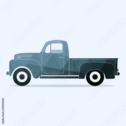 Classic pickup truck. Flat styled vector illustration. flat vintage retro truck logo. Graphic illustration on polygonal style.