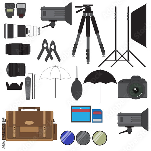 Photographer studio equipment set isolated on white vector images