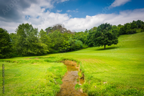 Small creek and field in rural Carroll County, Maryland.