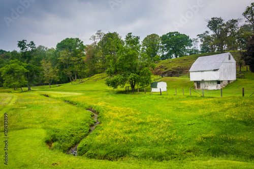 Small stream and farm in rural Baltimore County, Maryland.