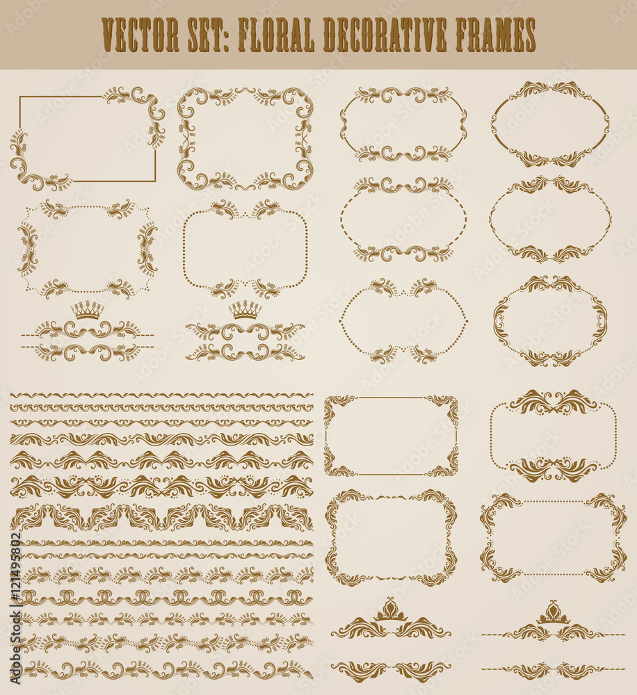 Vector set of gold decorative borders, frame Vector set of gold decorative borders, frame