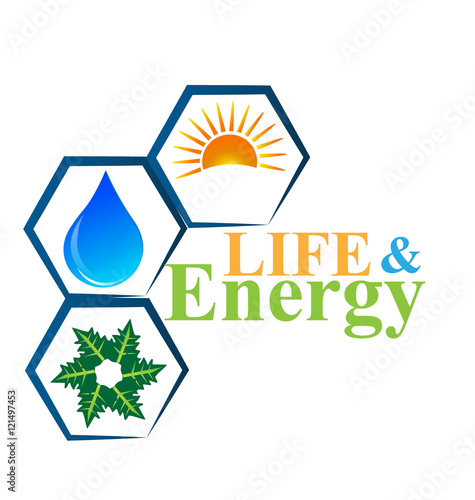 Environment Logo. Water sun plants. Concept of Agriculture energy and life image vector photo