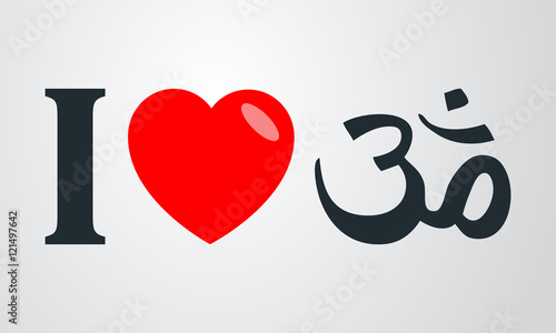 Icono plano i love simbolo Om en fondo degradado