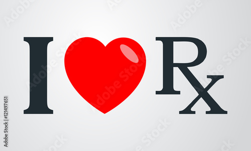 Icono plano i love simbolo RX en fondo degradado