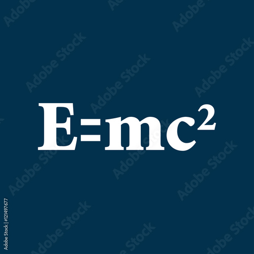Icono plano simbolo E=mc2 en fondo azul oscuro