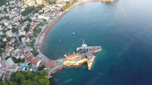 An aerial view of Petrovac town in Montenegro