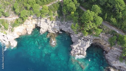An aerial view of the rocky seashore in Montenegro