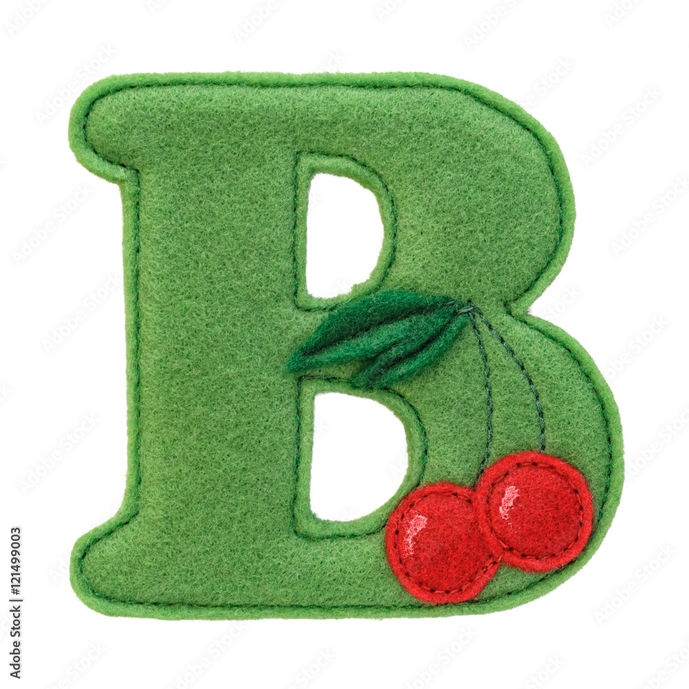 Letter B of the alphabet made of grey felt isolated on white background ...