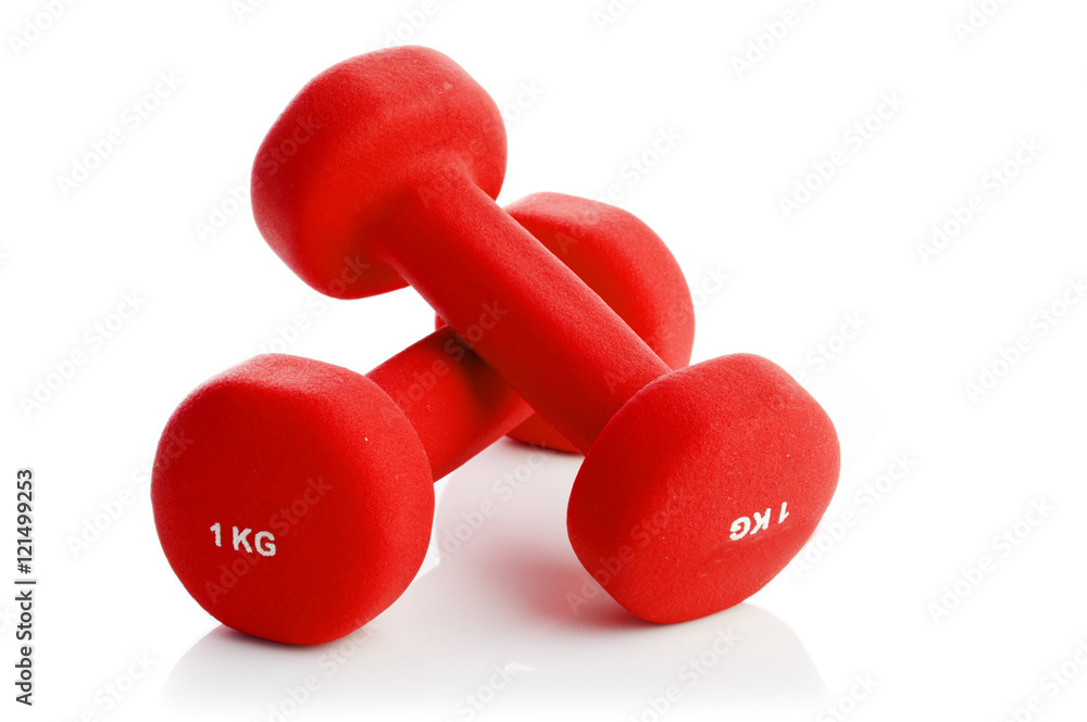 Two dumbbells on a white background Two dumbbells on a white background