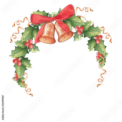 Christmas seamless border made of mistletoe. Watercolor background. handmade drawing. To design greeting cards, posters and packaging.