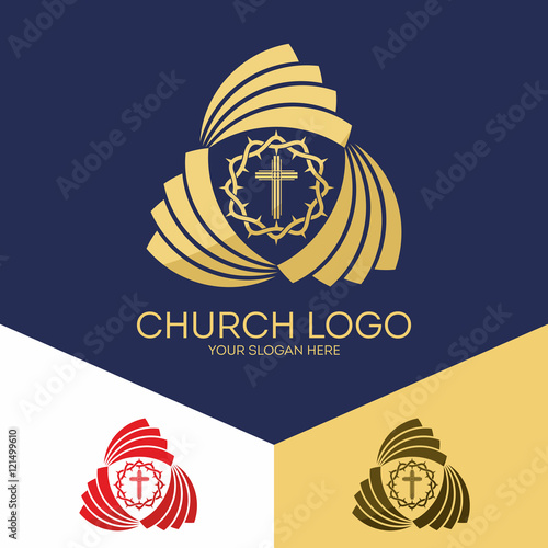 Church logo. Christian symbols. The cross of Jesus and the Crown of Thorns.