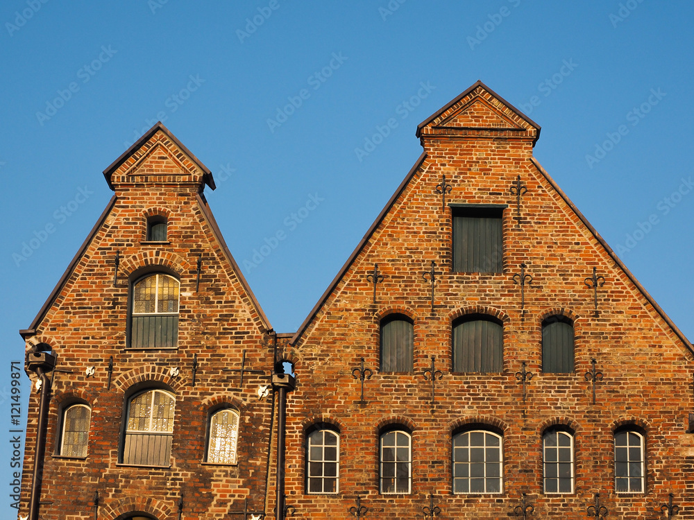 Giebel der Salzspeicher von Lübeck, Deutschland Giebel der Salzspeicher von Lübeck, Deutschland