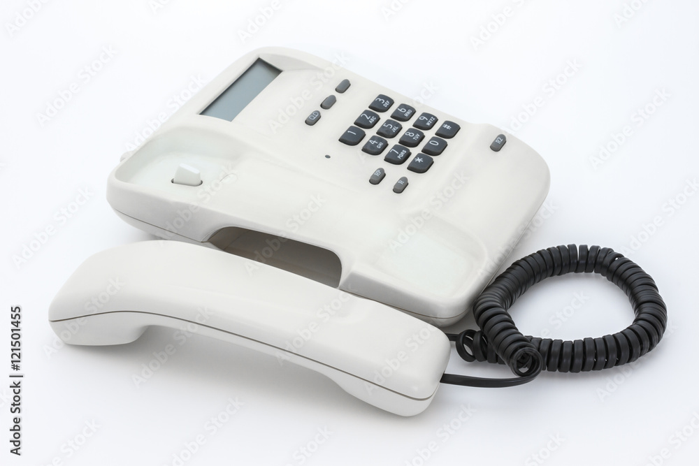 White telephone with push buttons on white background White telephone with push buttons on white background