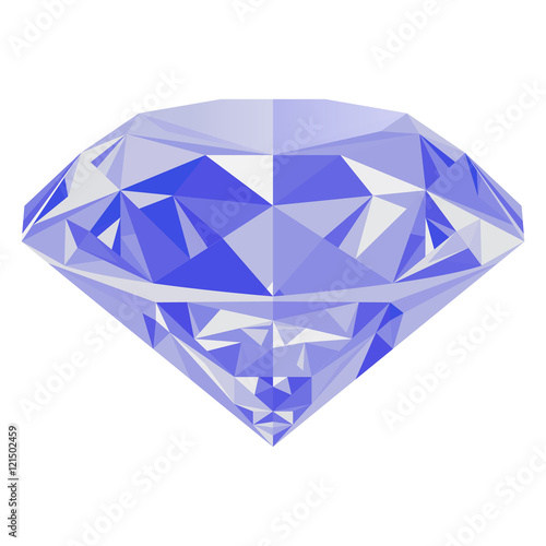 Realistic shining blue diamond jewel isolated on white background. Colorful gemstone that can be used as part of logo, icon, web decor or other design.