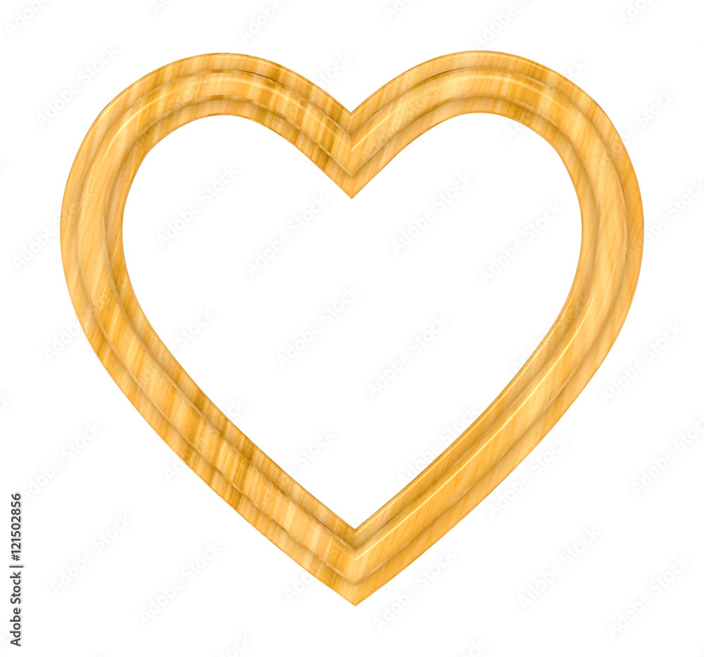 Wooden heart picture frame isolated on white. 3D illustration. Wooden heart picture frame isolated on white. 3D illustration.