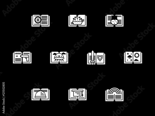 Genres of literary white glyph vector icons