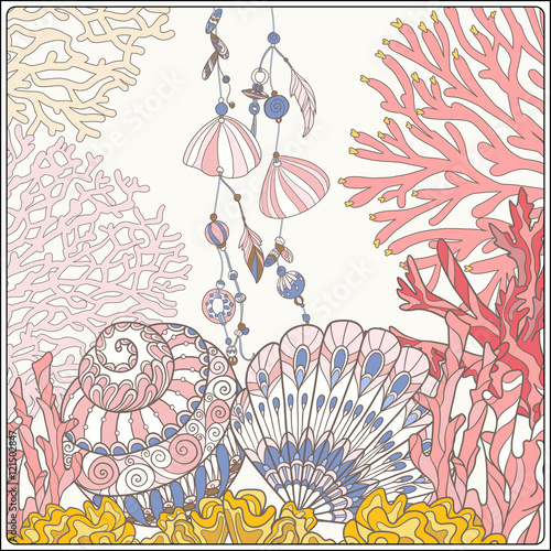 Coral reef collection. Corals and fish.