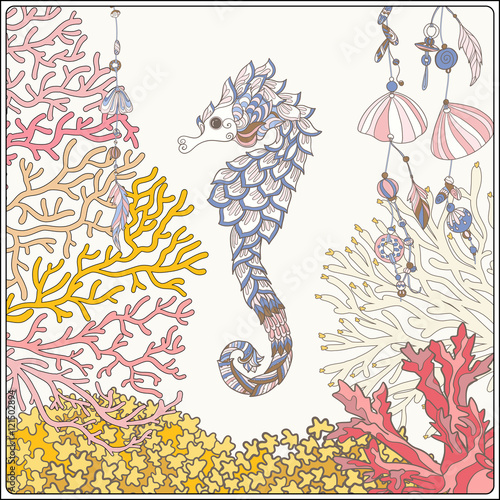 Coral reef collection. Corals and fish.
