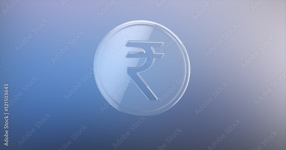 Coin Indian Rupee Glass 3d Icon on gradient background Coin Indian Rupee Glass 3d Icon on gradient background