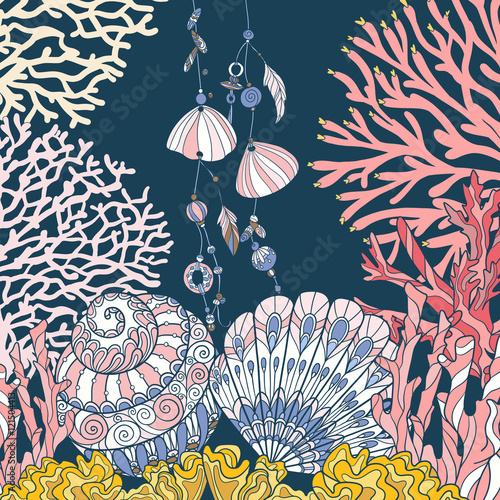 Coral reef collection. Underwater world. corals and fish.