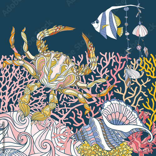 Coral reef collection. Underwater world. corals and fish.
