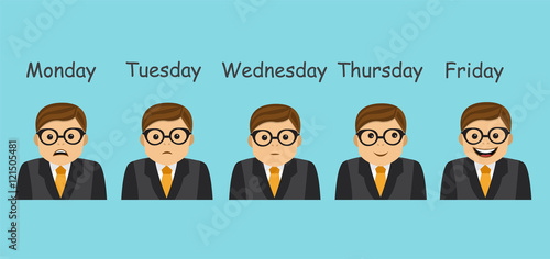 businessman and different emotions change and depend on the day of the week