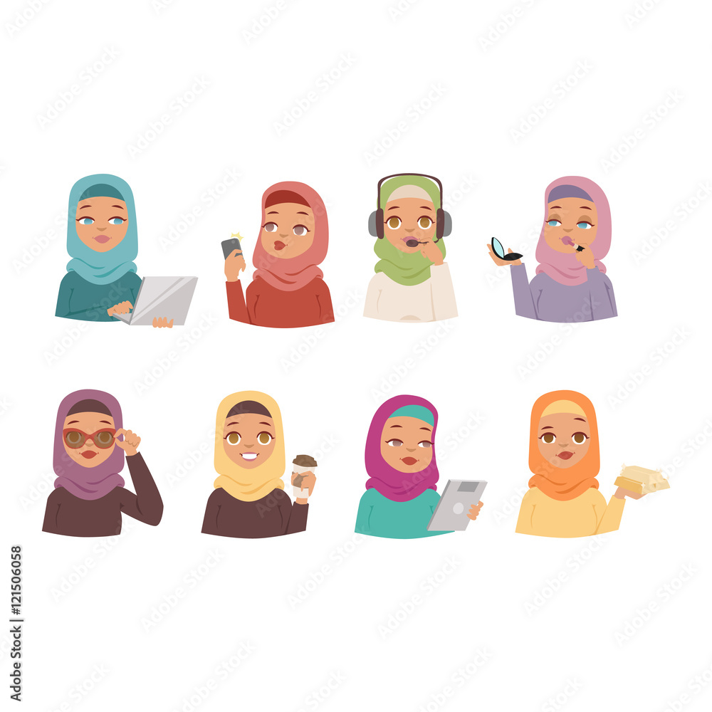 Arabic woman vector set. Arabic woman vector set.