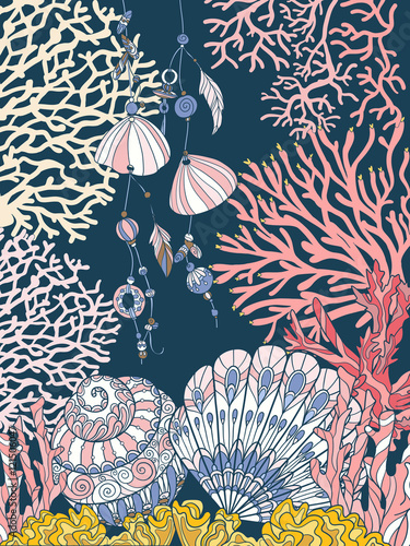 Coral reef collection. Underwater world. corals and fish.