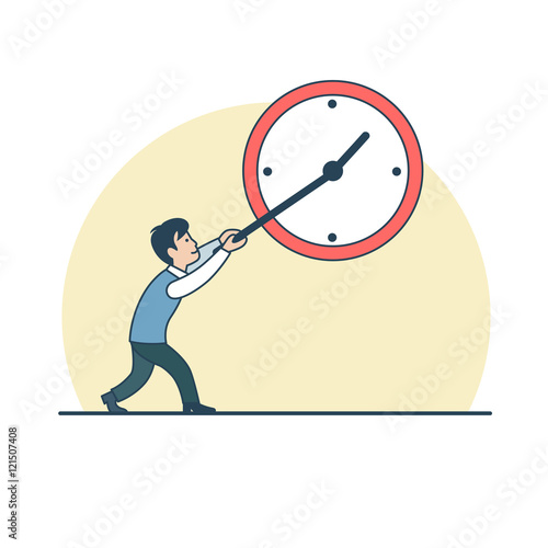 Linear Flat Management man hold clock slow down time vector