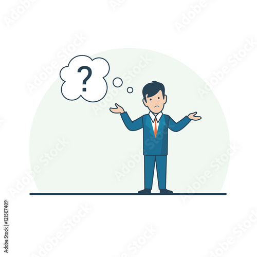 Linear Flat confused man shrug shoulders chat question vector
