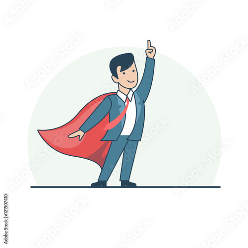 Linear Flat Superhero point suit red cape vector illustration.