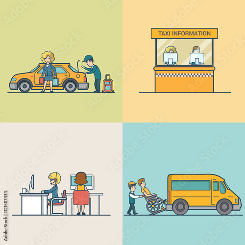 Flat Modern families call cab service people Transport vector