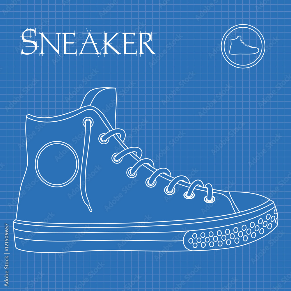 Sneakers, gym shoes, plimsolls. Ready for t-shirt, cover, any type  advertising. Blueprint style design. Stock Vector | Adobe Stock