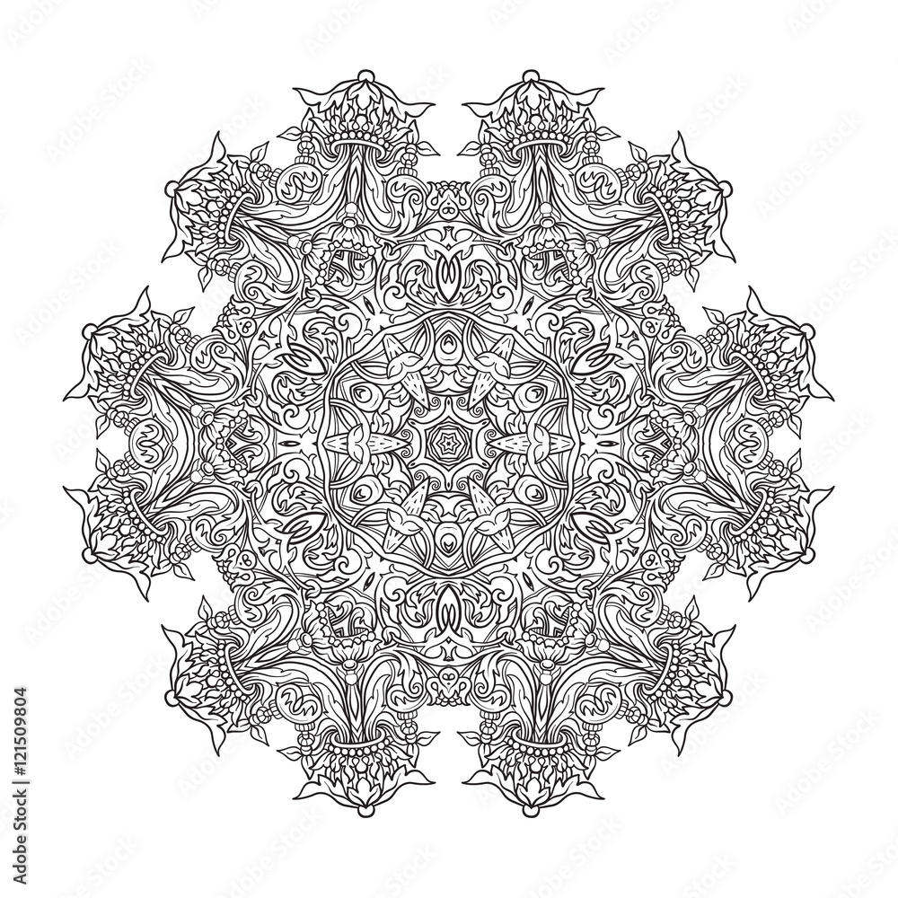 Vintage baroque mandala ornament. Anti stress coloring book for adult. Outline drawing coloring page.
