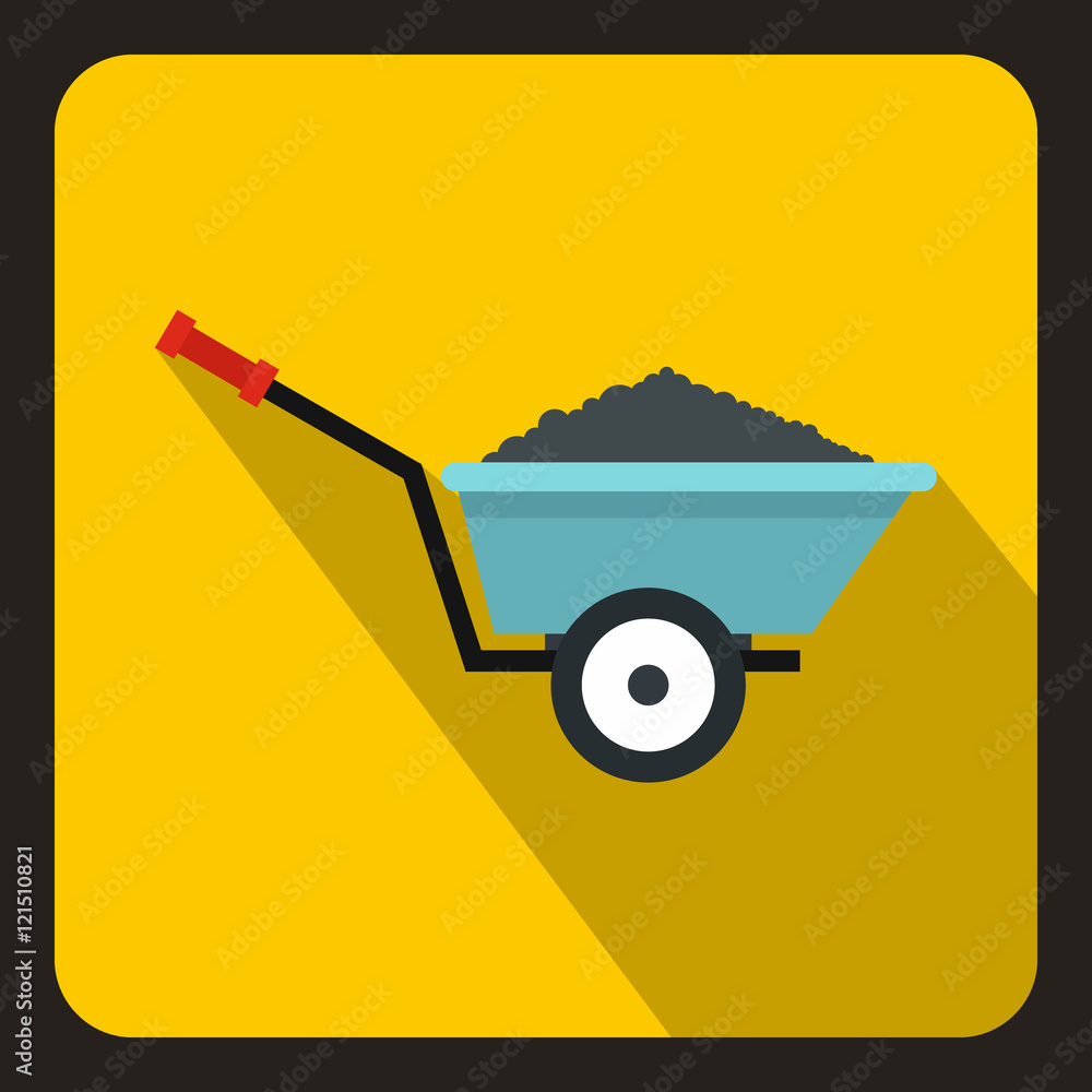 Wheelbarrow with ground icon in flat style on a yellow background vector illustration Wheelbarrow with ground icon in flat style on a yellow background vector illustration