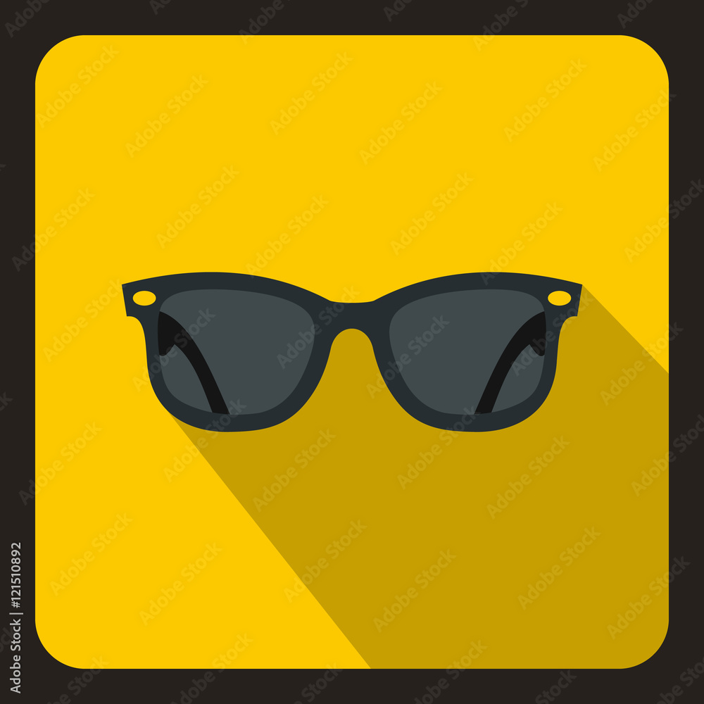 Black sunglasses icon in flat style on a yellow background vector illustration Black sunglasses icon in flat style on a yellow background vector illustration