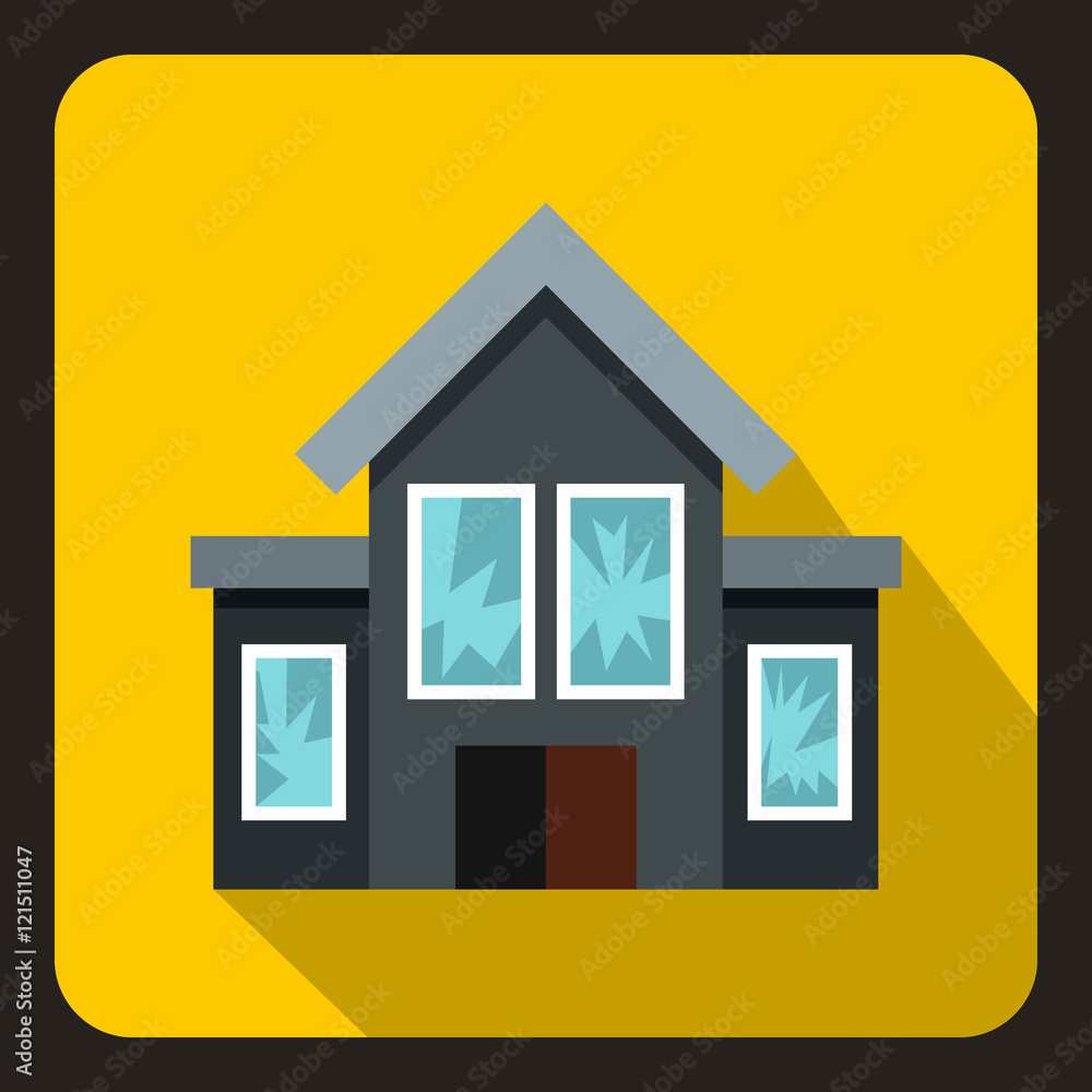 House with broken windows icon in flat style on a yellow background vector illustration House with broken windows icon in flat style on a yellow background vector illustration
