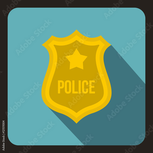 Police badge icon in flat style on a baby blue background vector illustration