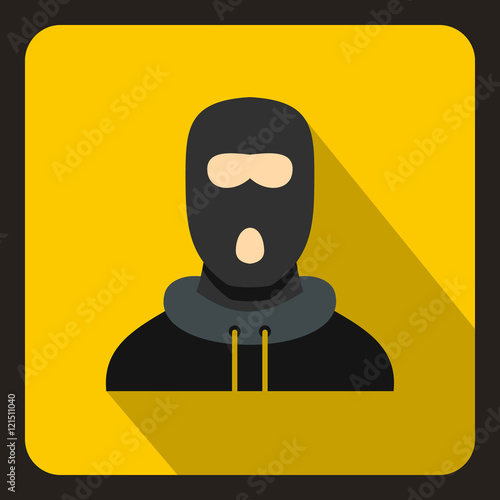 Man in balaclava icon in flat style on a yellow background vector illustration