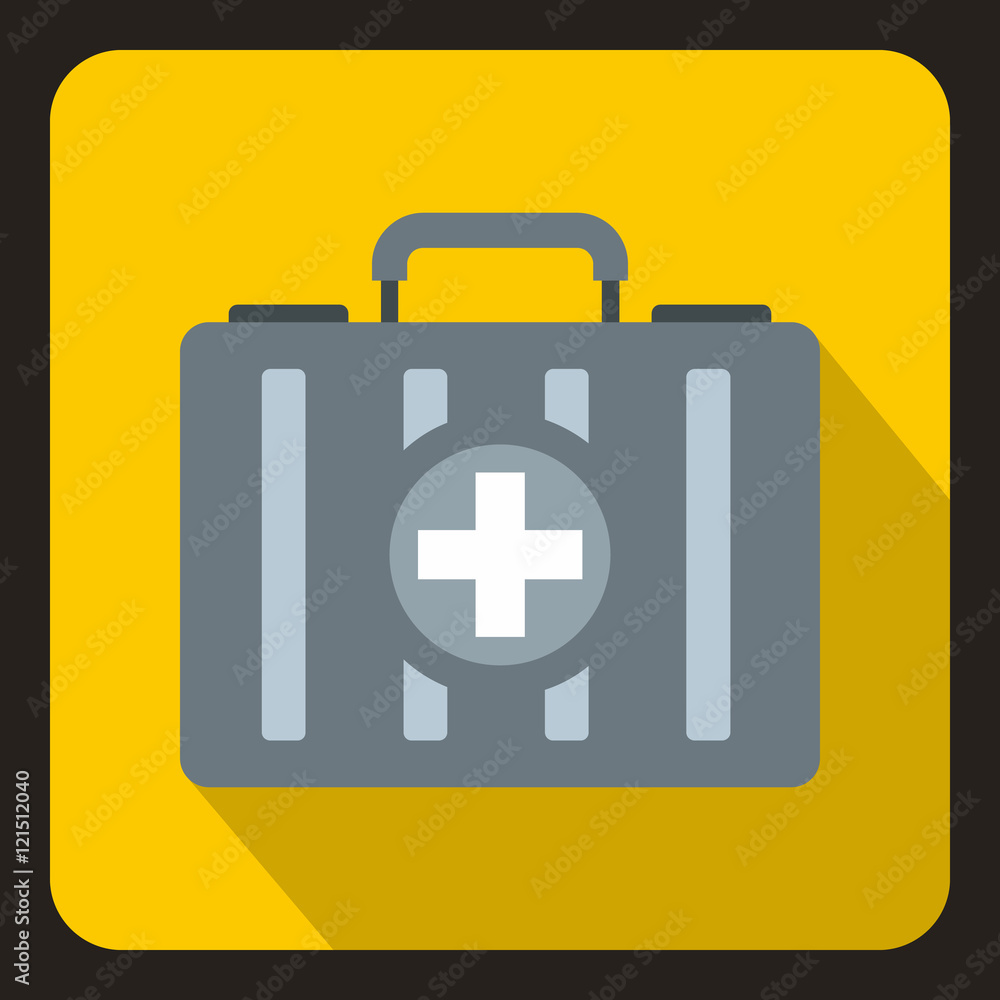 Obraz premium First aid kit icon in flat style with long shadow. Medicine symbol vector illustration